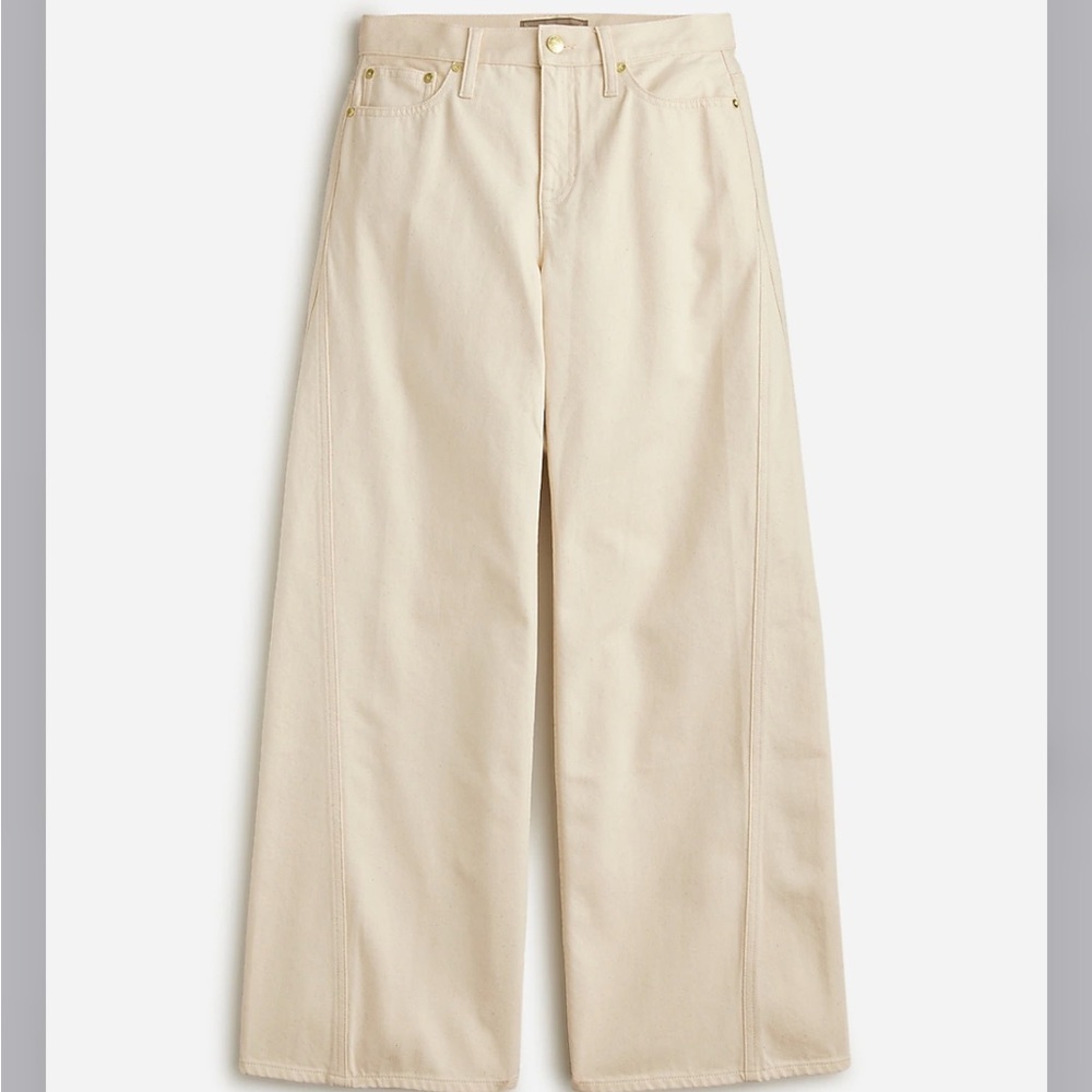 J. Crew Point Sur seamed puddle wide leg jean in ecru
